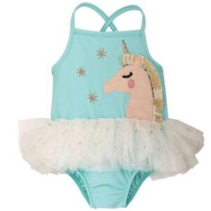 Mud Pie Baby Girls Unicorn Tutu One Piece Swimsuit Mint Green 12-18 Months